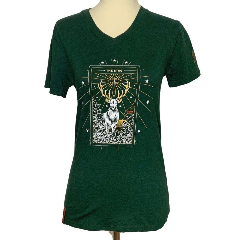 Jagermeister V-neck tee shirt green short sleeve size M